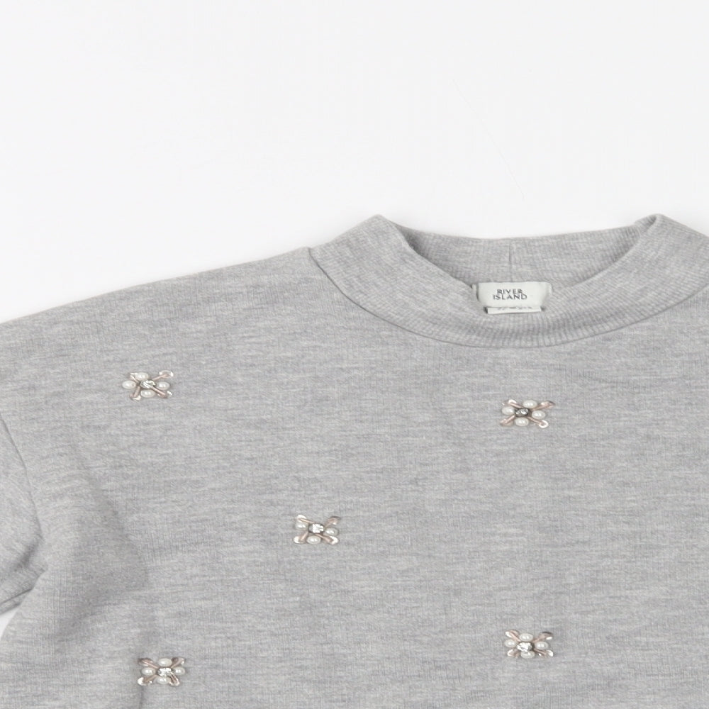 River Island Girls Grey  Cotton Pullover Sweatshirt Size 7-8 Years