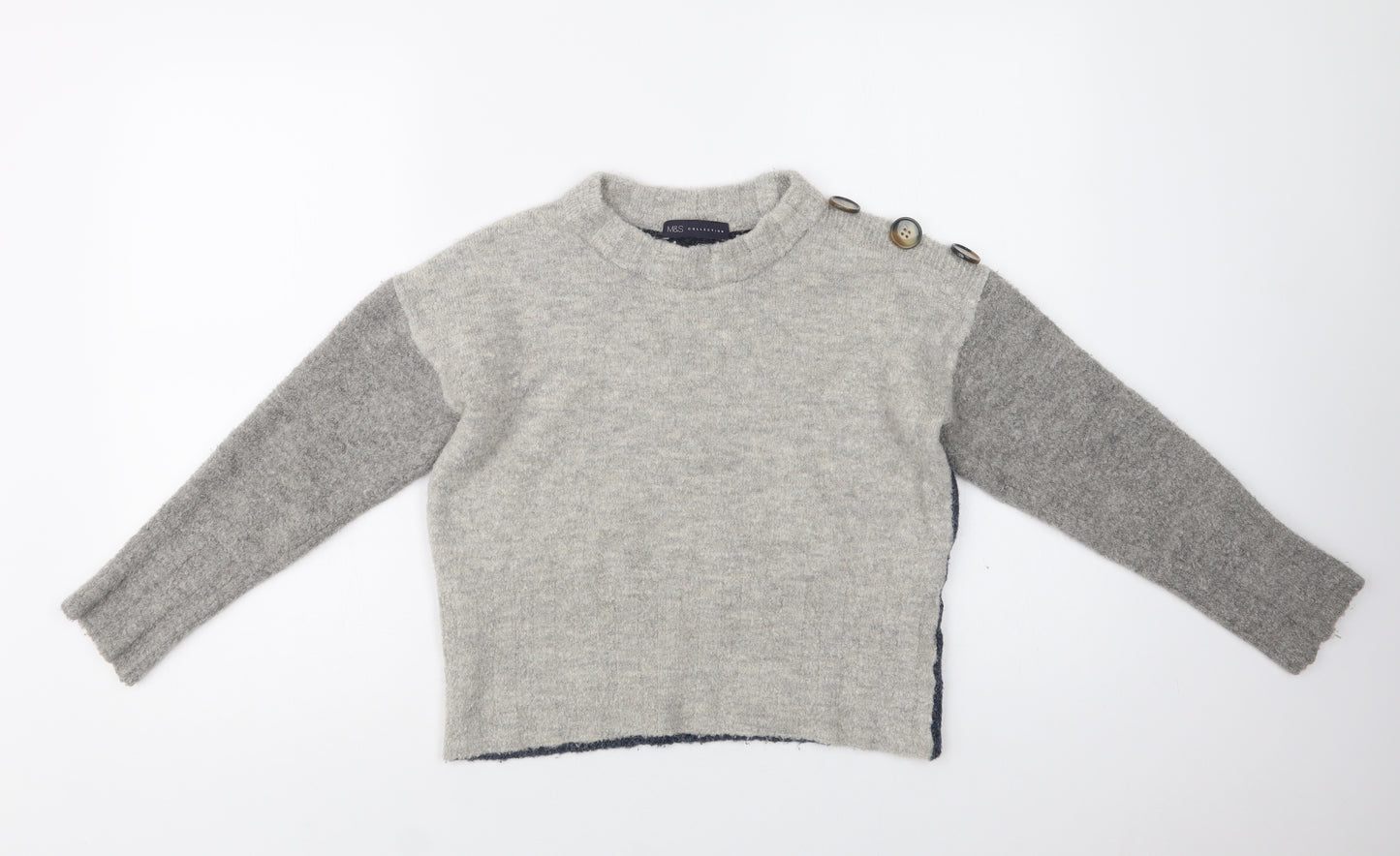 M&S Womens Grey Crew Neck  Acrylic Pullover Jumper Size S