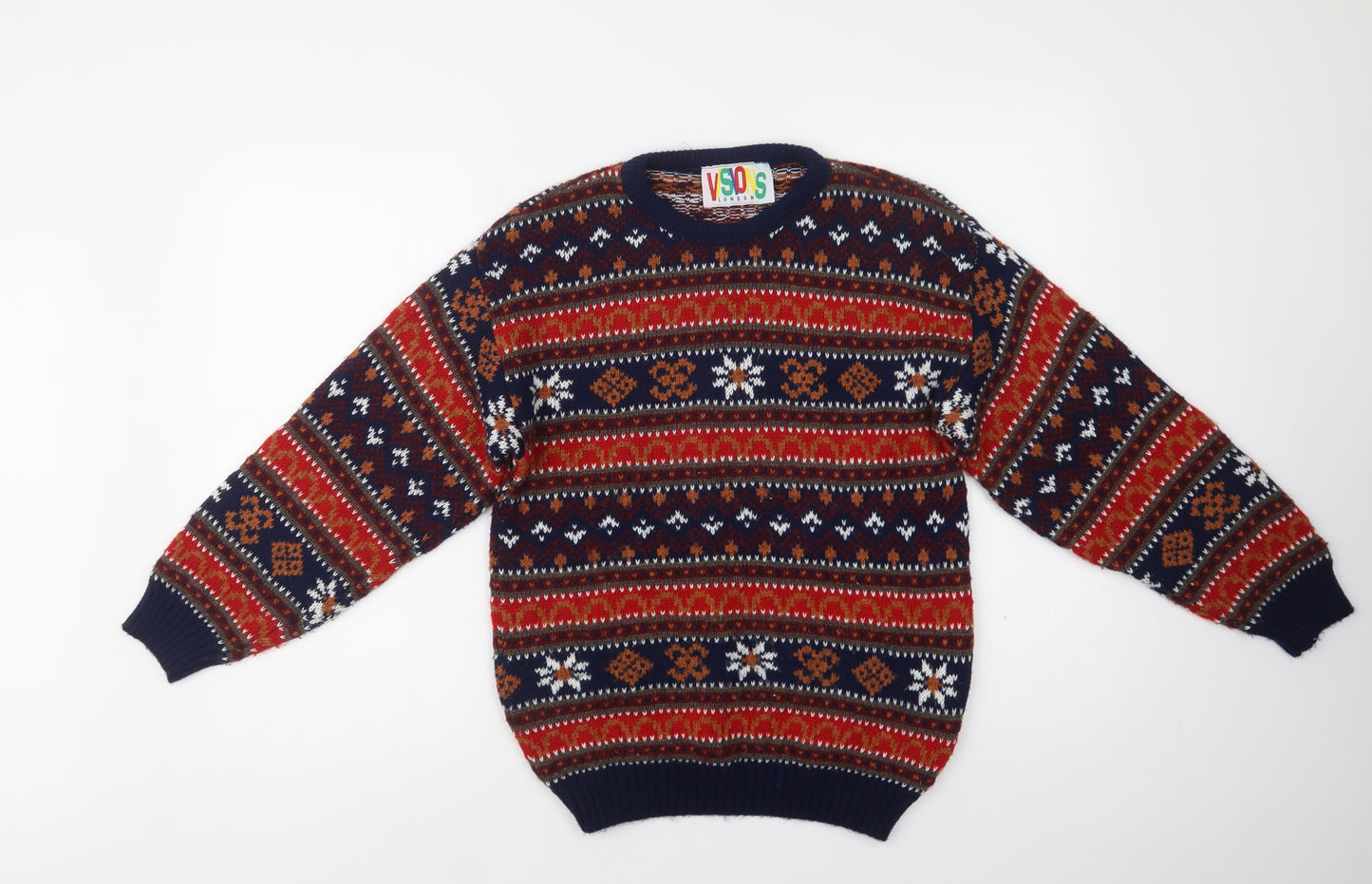 Visions London Womens Multicoloured Crew Neck Fair Isle Acrylic Pullover Jumper Size M