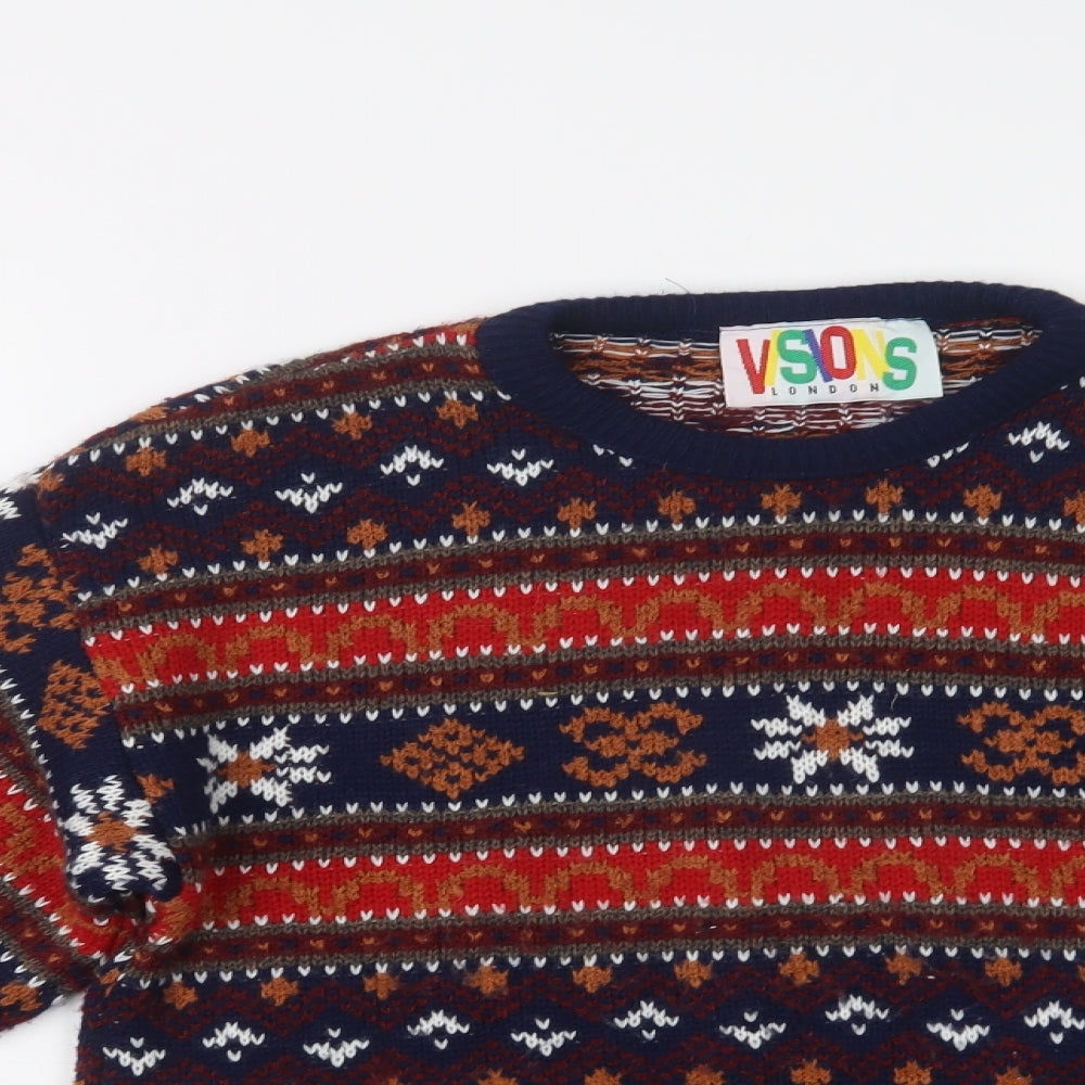 Visions London Womens Multicoloured Crew Neck Fair Isle Acrylic Pullover Jumper Size M