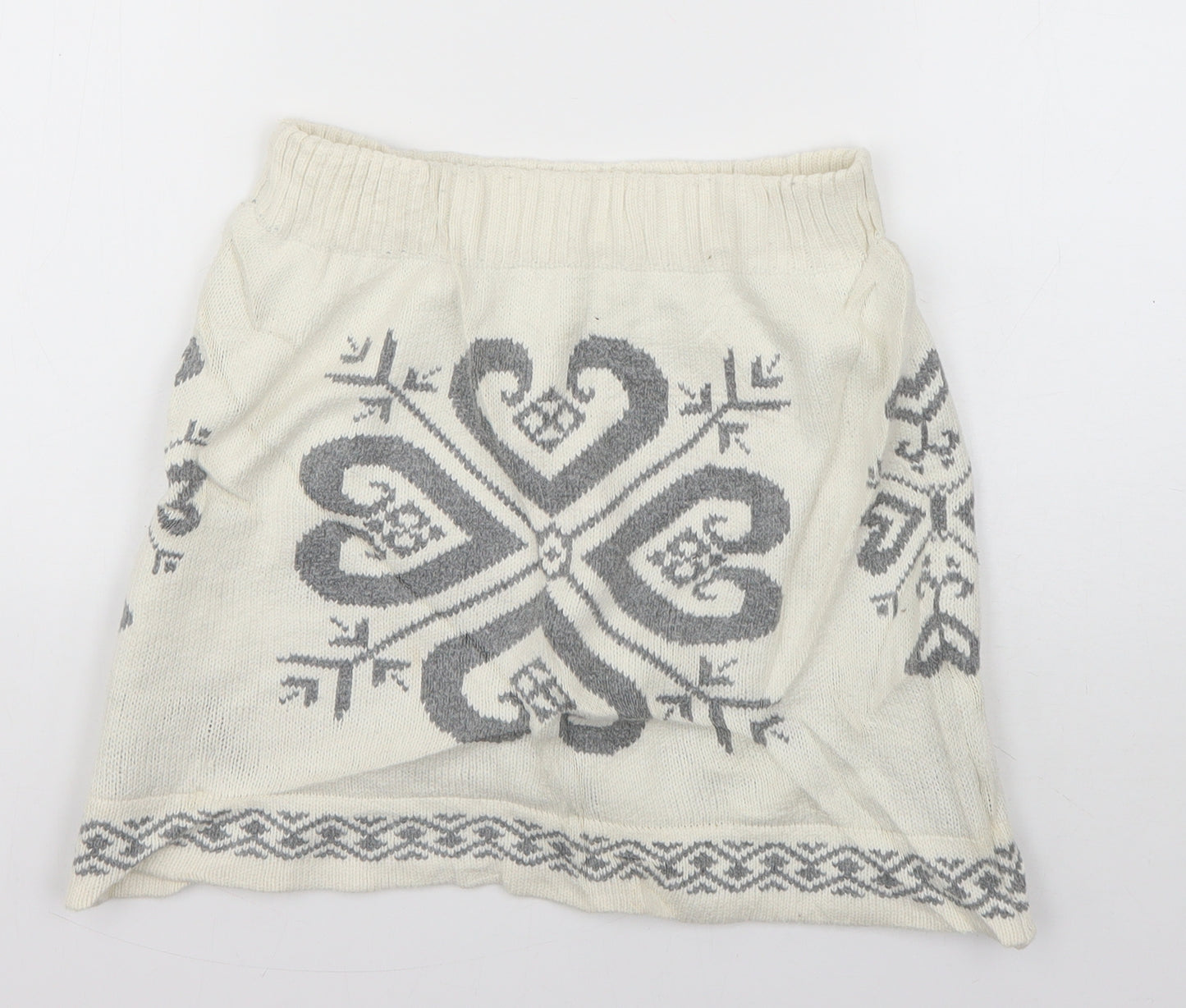 Preworn Womens Ivory  Cotton Mini Skirt Size 10