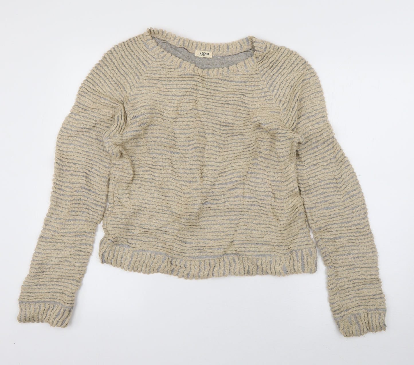 L'AGENCE Womens Beige Boat Neck Striped Viscose Pullover Jumper Size S