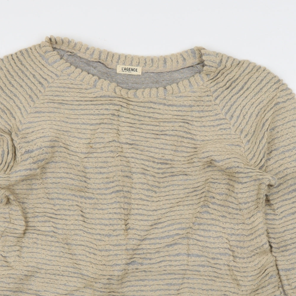 L'AGENCE Womens Beige Boat Neck Striped Viscose Pullover Jumper Size S