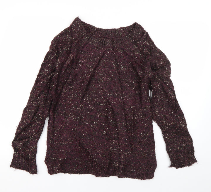 Atmosphere Womens Purple Boat Neck  Acrylic Pullover Jumper Size 8