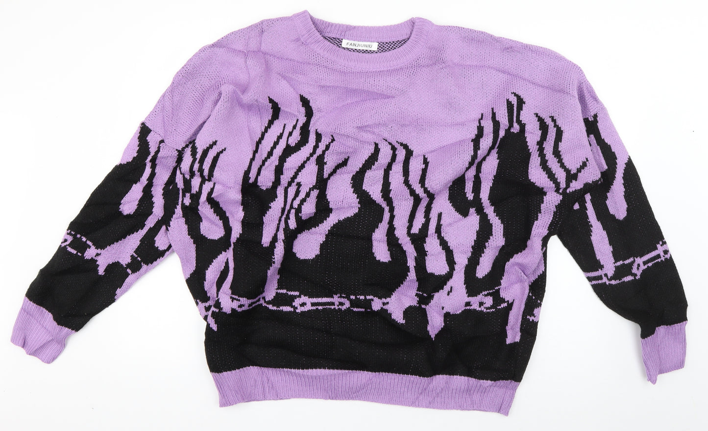 Fanjiuniu Womens Purple Crew Neck  Acrylic Pullover Jumper Size M   - Flames