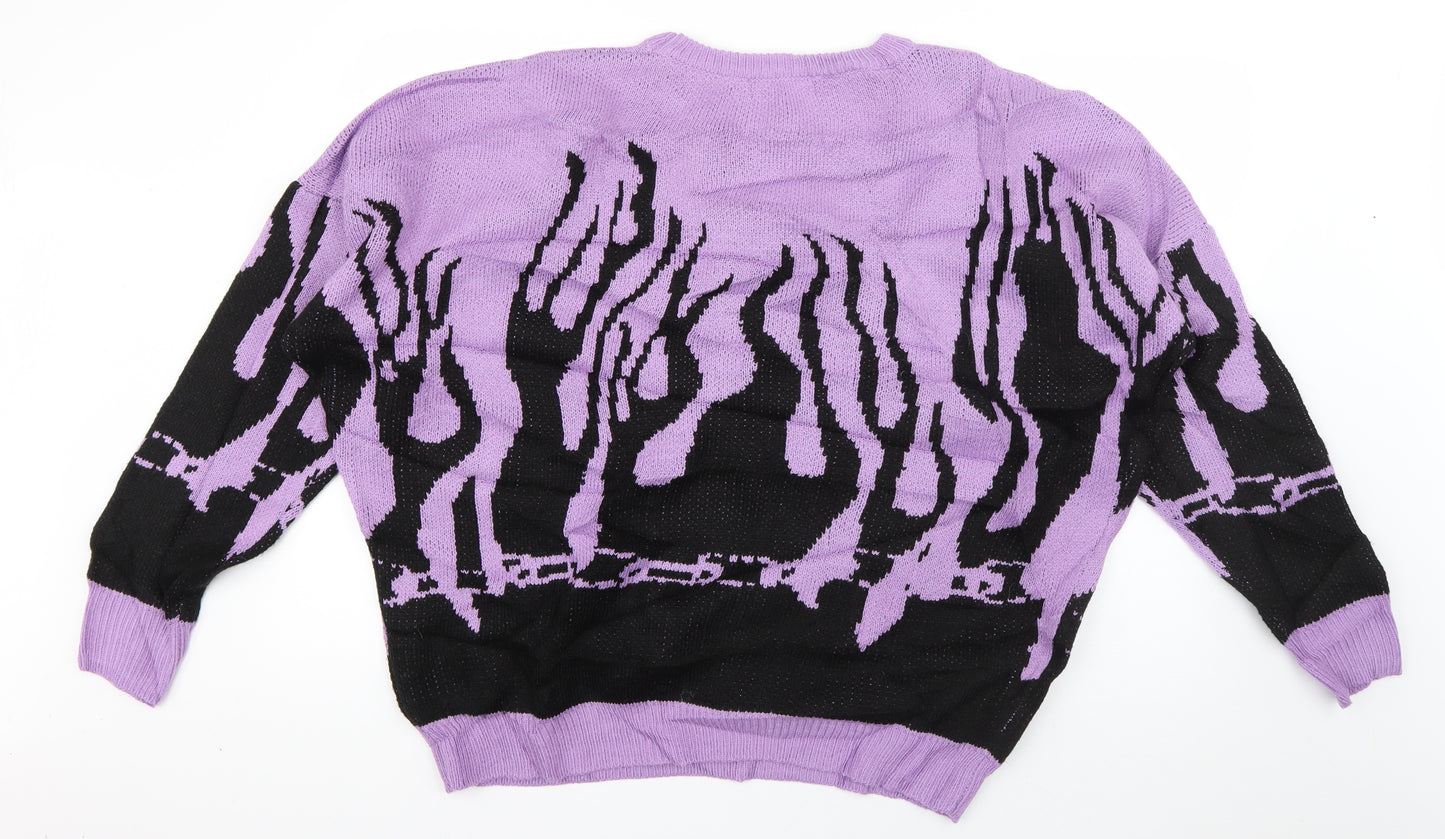 Fanjiuniu Womens Purple Crew Neck  Acrylic Pullover Jumper Size M   - Flames