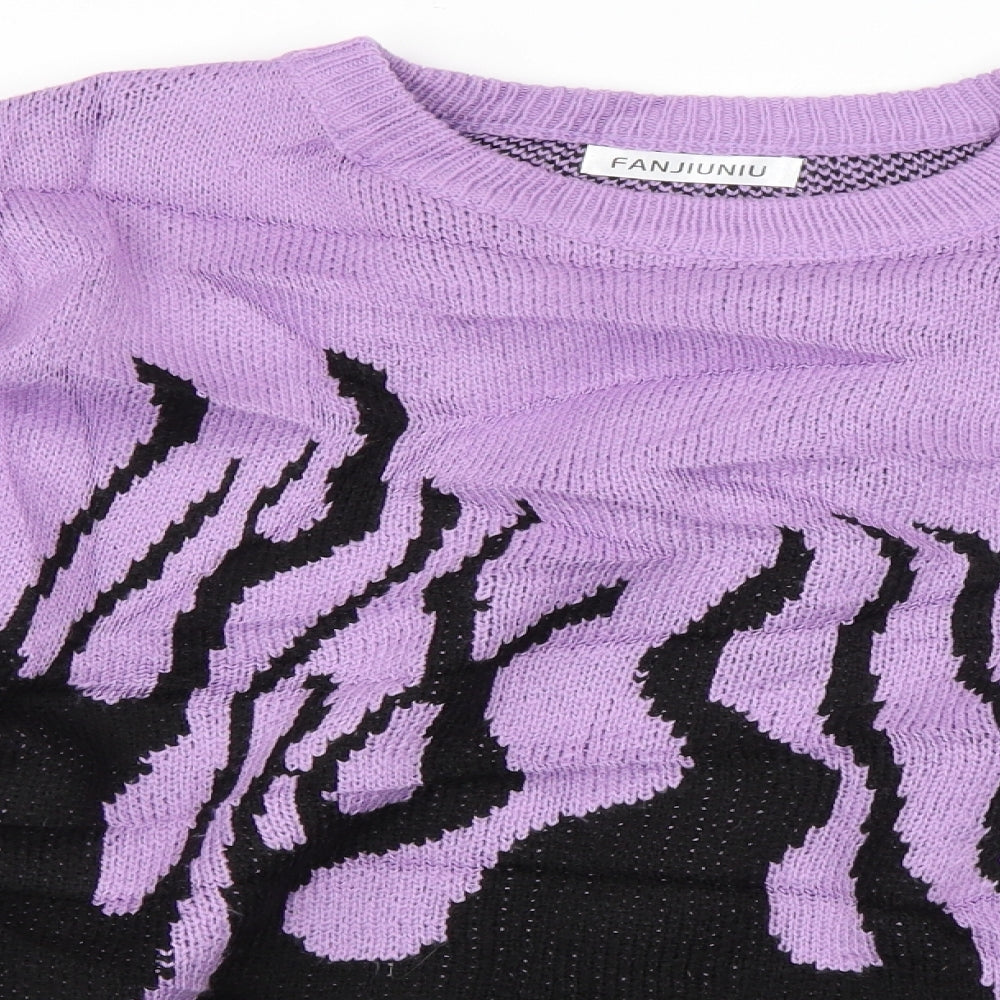 Fanjiuniu Womens Purple Crew Neck  Acrylic Pullover Jumper Size M   - Flames