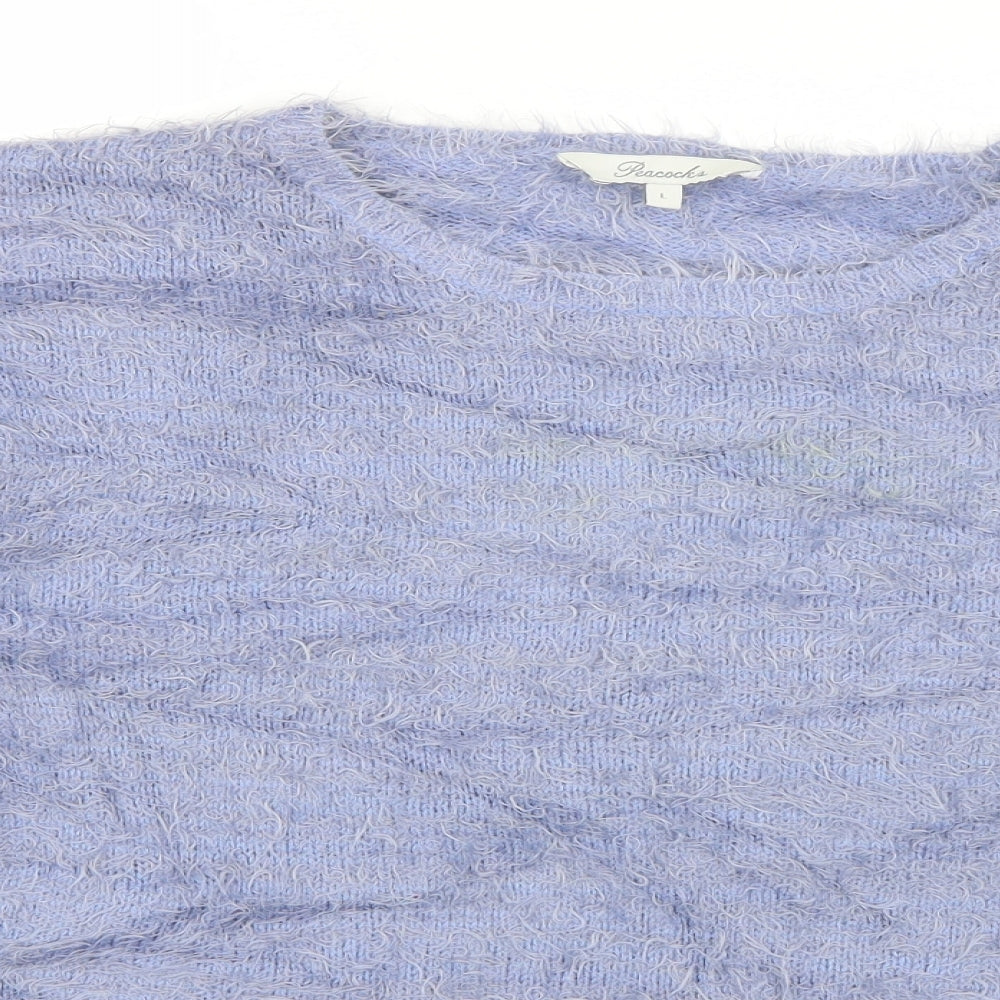 Peacocks Womens Blue Boat Neck  Nylon Pullover Jumper Size L