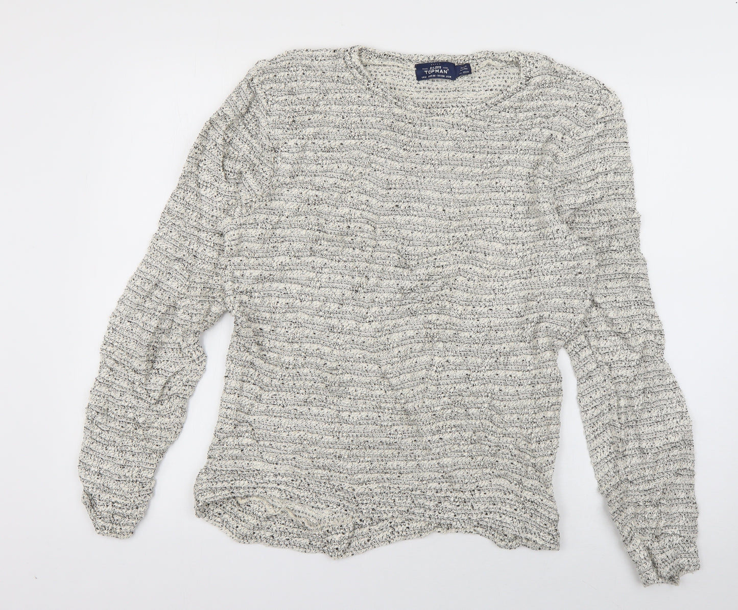 Topman Womens Ivory Boat Neck Striped Cotton Pullover Jumper Size M