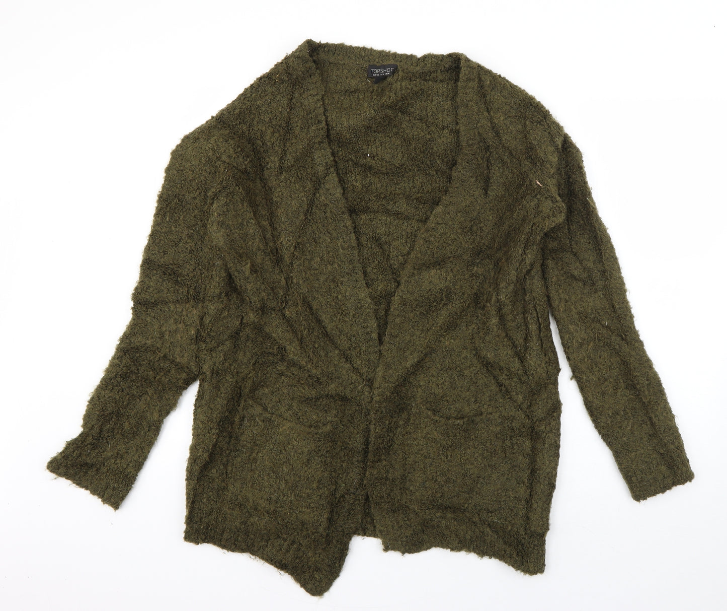Topshop Womens Green Boat Neck  Acrylic Cardigan Jumper Size 8