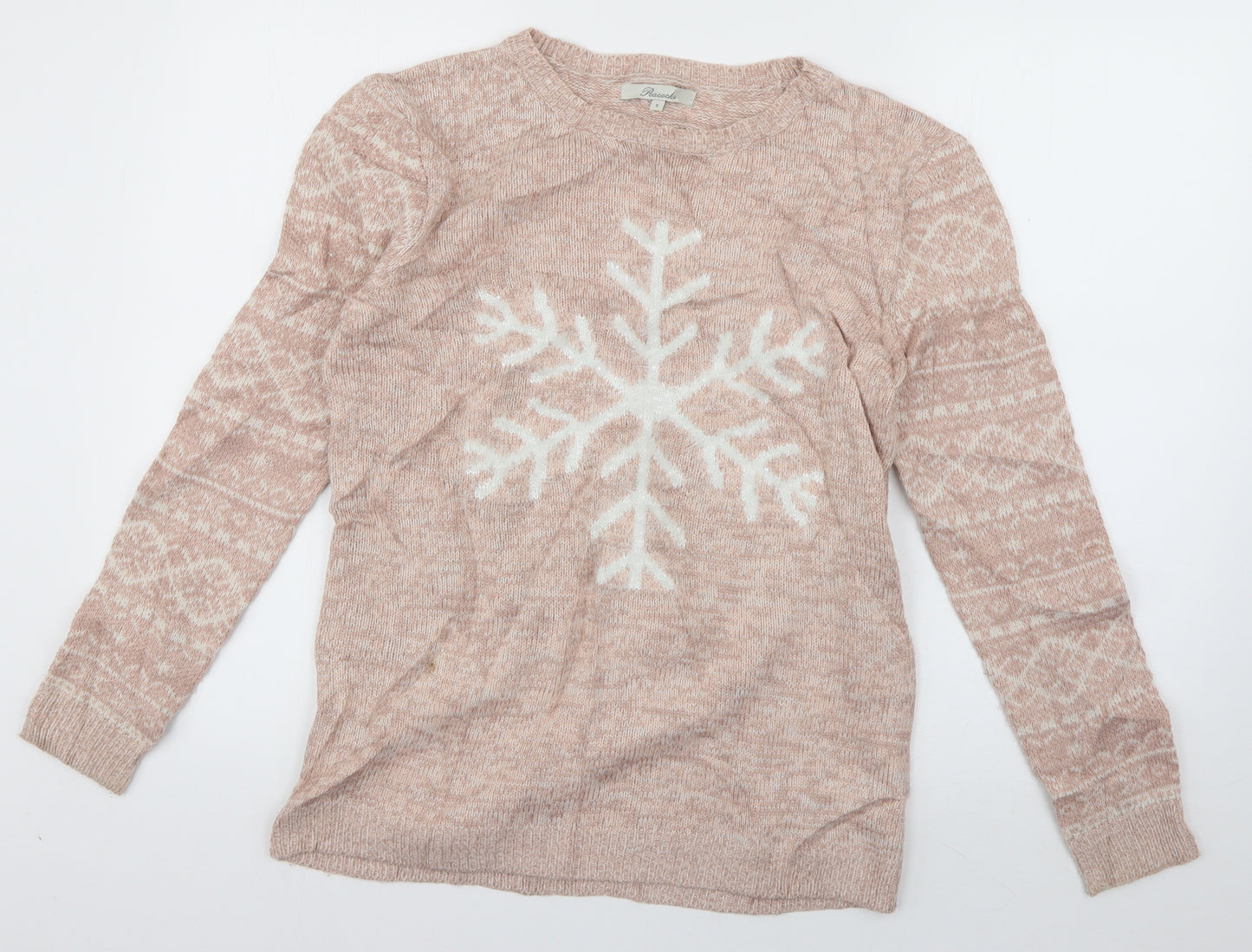 Peacocks Womens Pink Boat Neck  Acrylic Pullover Jumper Size S   - Snowflake