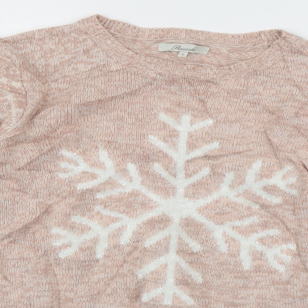 Peacocks Womens Pink Boat Neck  Acrylic Pullover Jumper Size S   - Snowflake