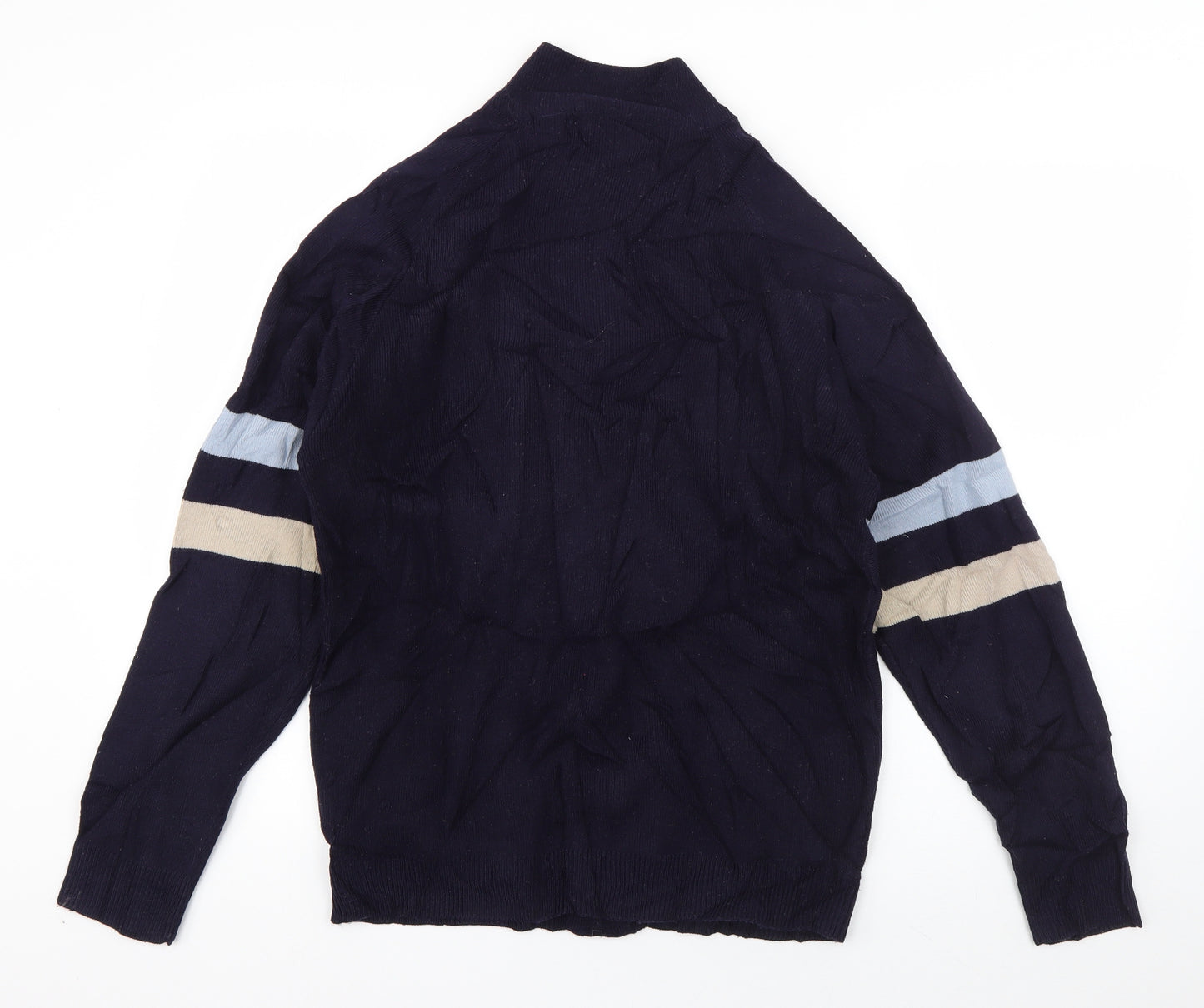 Matinee Mens Blue High Neck Striped Acrylic Full Zip Jumper Size M
