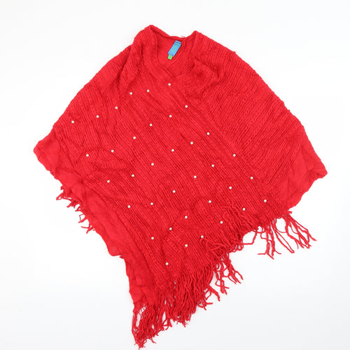 Koopoi Womens Red Round Neck  Acrylic Pullover Jumper One Size