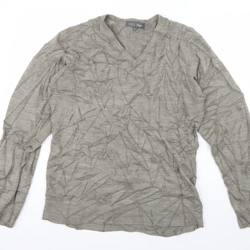 Marks and Spencer Mens Grey V-Neck  Acrylic Pullover Jumper Size M