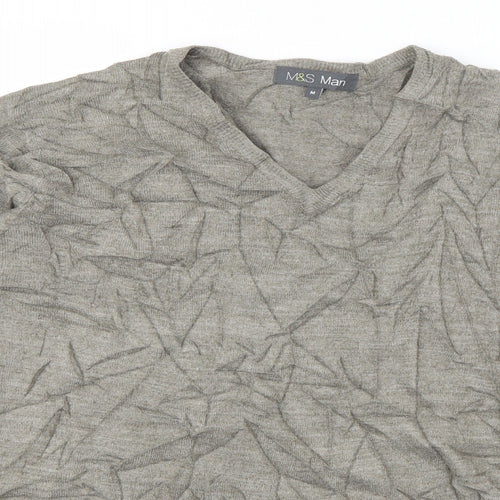 Marks and Spencer Mens Grey V-Neck  Acrylic Pullover Jumper Size M