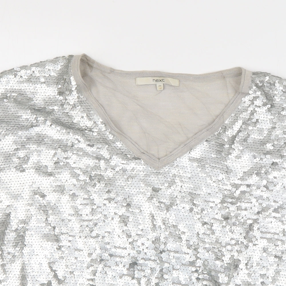 NEXT Womens Silver  Nylon Basic T-Shirt Size 22 Round Neck