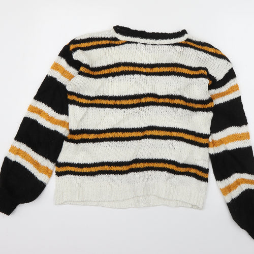 Atmosphere Womens Ivory Crew Neck Striped Acrylic Pullover Jumper Size 4