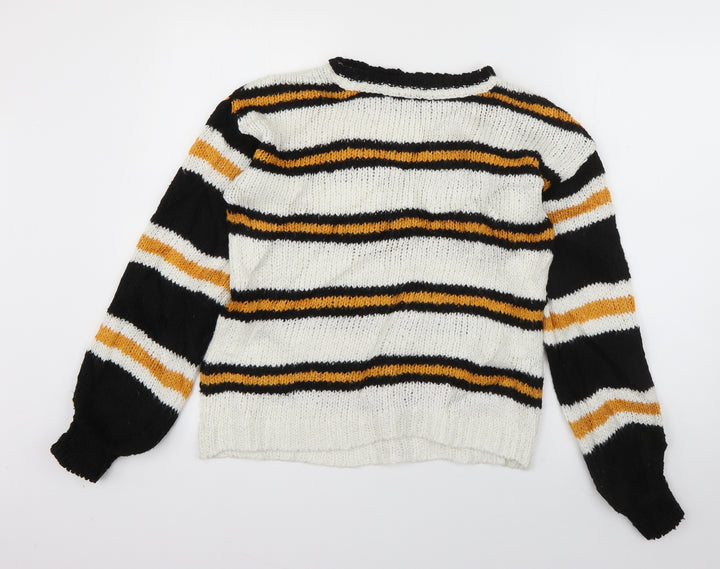Atmosphere Womens Ivory Crew Neck Striped Acrylic Pullover Jumper Size 4