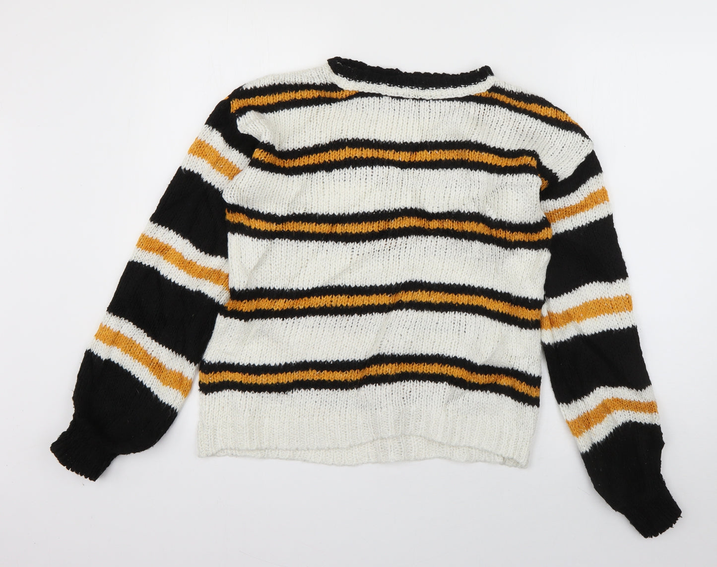 Atmosphere Womens Ivory Crew Neck Striped Acrylic Pullover Jumper Size 4