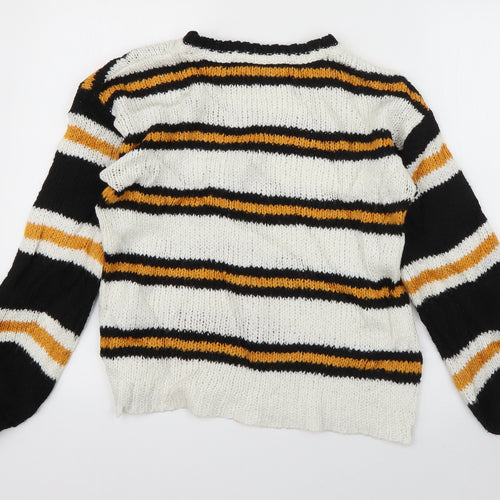 Atmosphere Womens Ivory Crew Neck Striped Acrylic Pullover Jumper Size 4