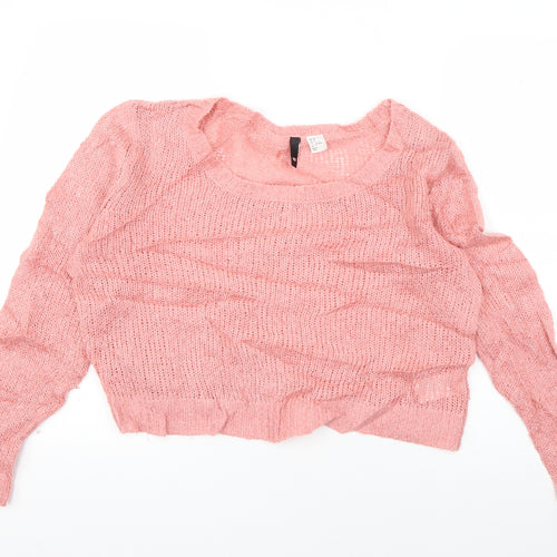 Divided Womens Pink Scoop Neck  Acrylic Pullover Jumper Size 10