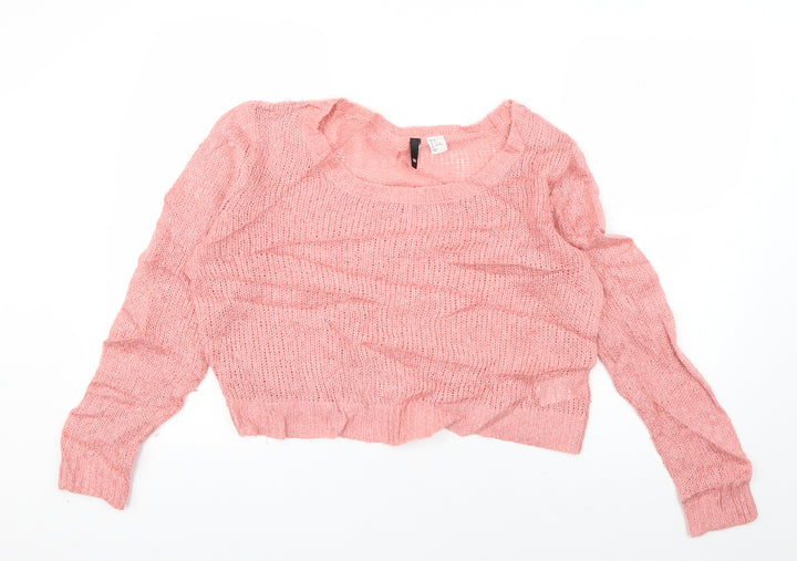 Divided Womens Pink Scoop Neck Acrylic Pullover Jumper Size 10