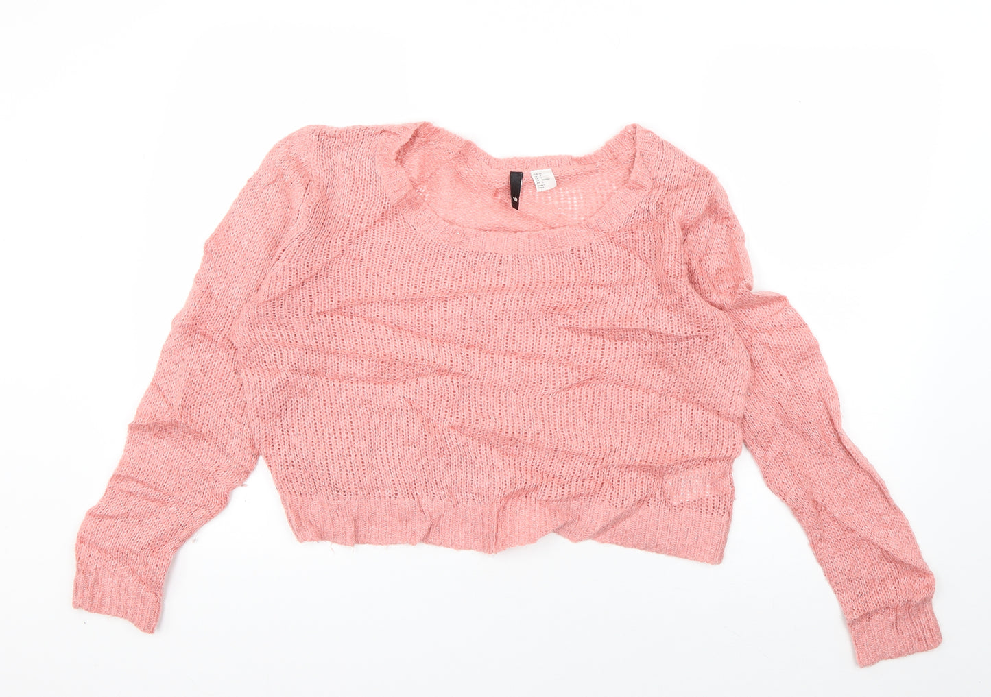 Divided Womens Pink Scoop Neck  Acrylic Pullover Jumper Size 10