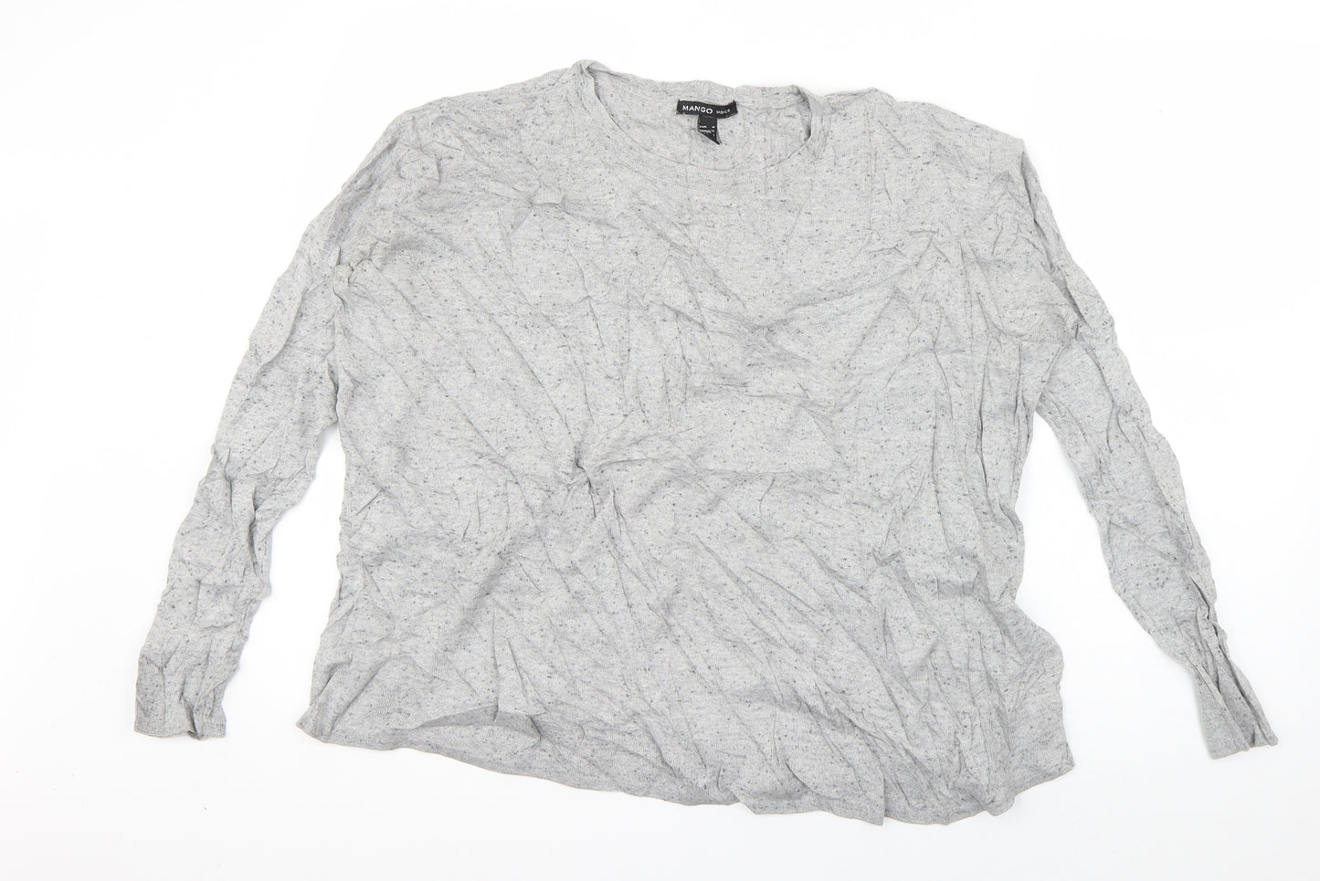 Mango Womens Grey Round Neck  Cotton Pullover Jumper Size M