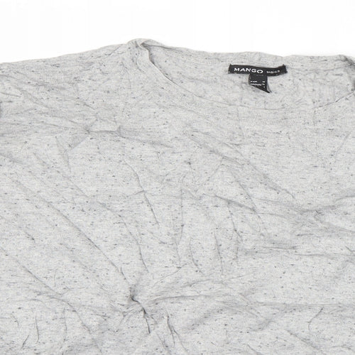 Mango Womens Grey Round Neck  Cotton Pullover Jumper Size M