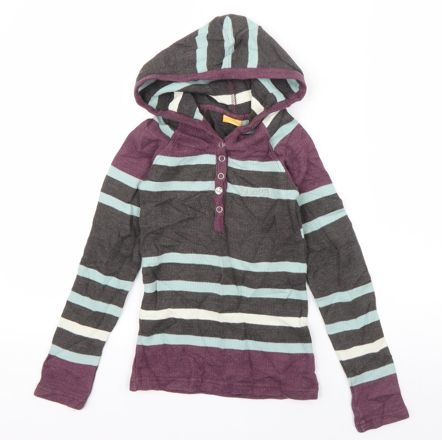Billabong Girls Grey Striped Cotton Pullover Hoodie Size 8 Years  Pullover
