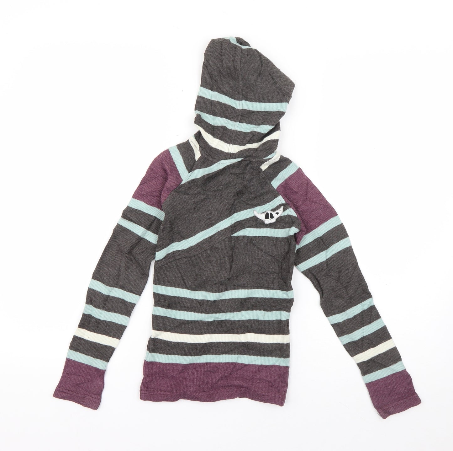 Billabong Girls Grey Striped Cotton Pullover Hoodie Size 8 Years  Pullover