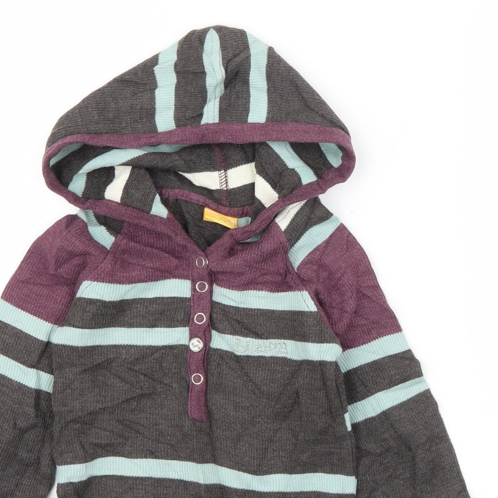 Billabong Girls Grey Striped Cotton Pullover Hoodie Size 8 Years  Pullover