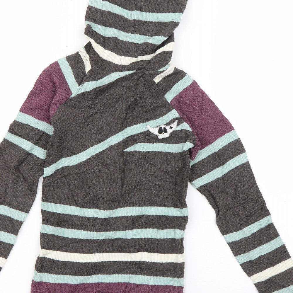Billabong Girls Grey Striped Cotton Pullover Hoodie Size 8 Years  Pullover