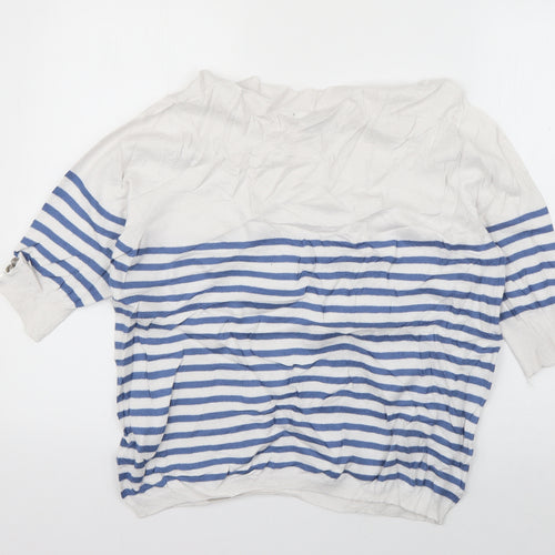 Primark Womens White Crew Neck Striped Viscose Pullover Jumper Size 18
