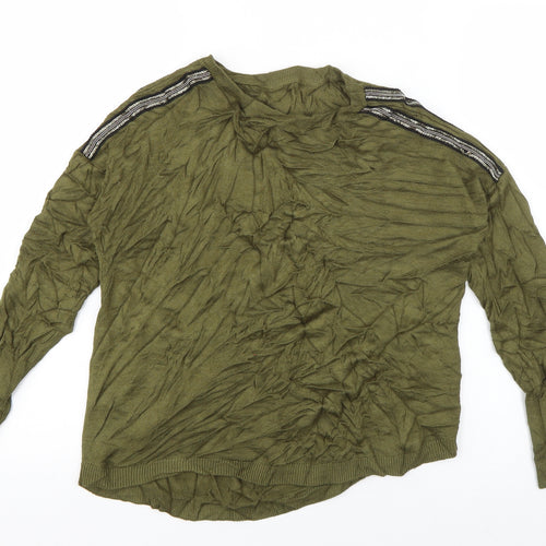 Oasis Womens Green Crew Neck  Viscose Pullover Jumper Size XS