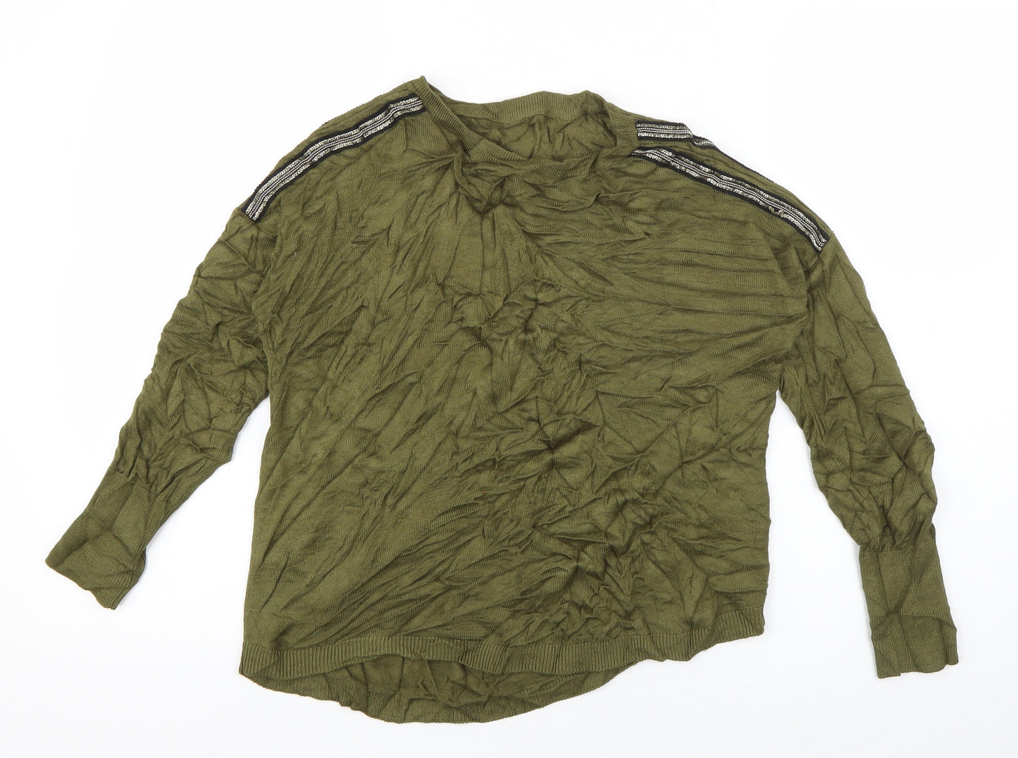Oasis Womens Green Crew Neck  Viscose Pullover Jumper Size XS