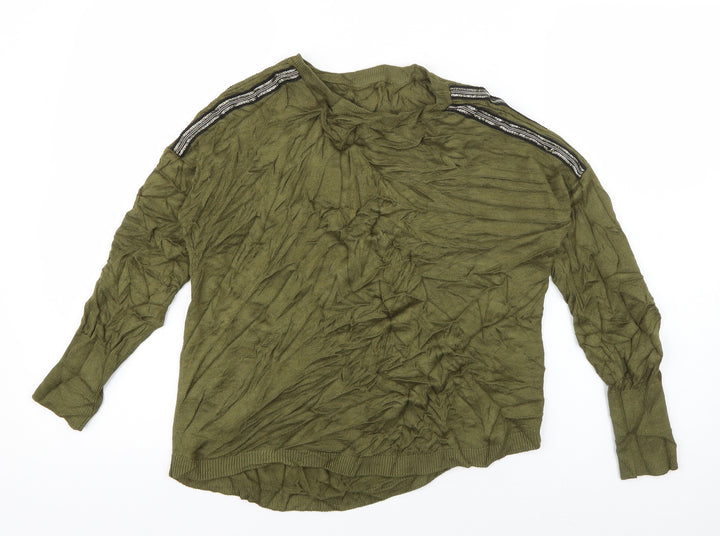 Oasis Womens Green Crew Neck  Viscose Pullover Jumper Size XS