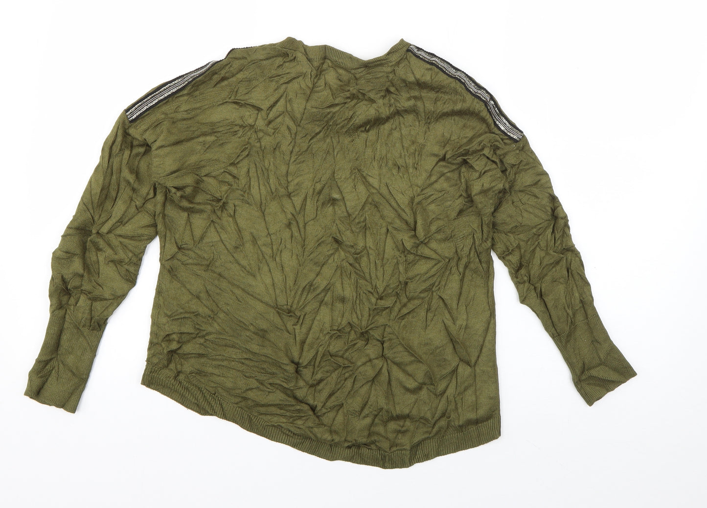 Oasis Womens Green Crew Neck  Viscose Pullover Jumper Size XS