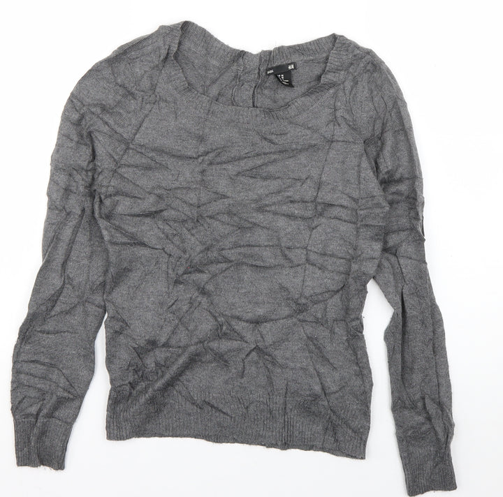 H&M Womens Grey Boat Neck  Polyamide Pullover Jumper Size XS