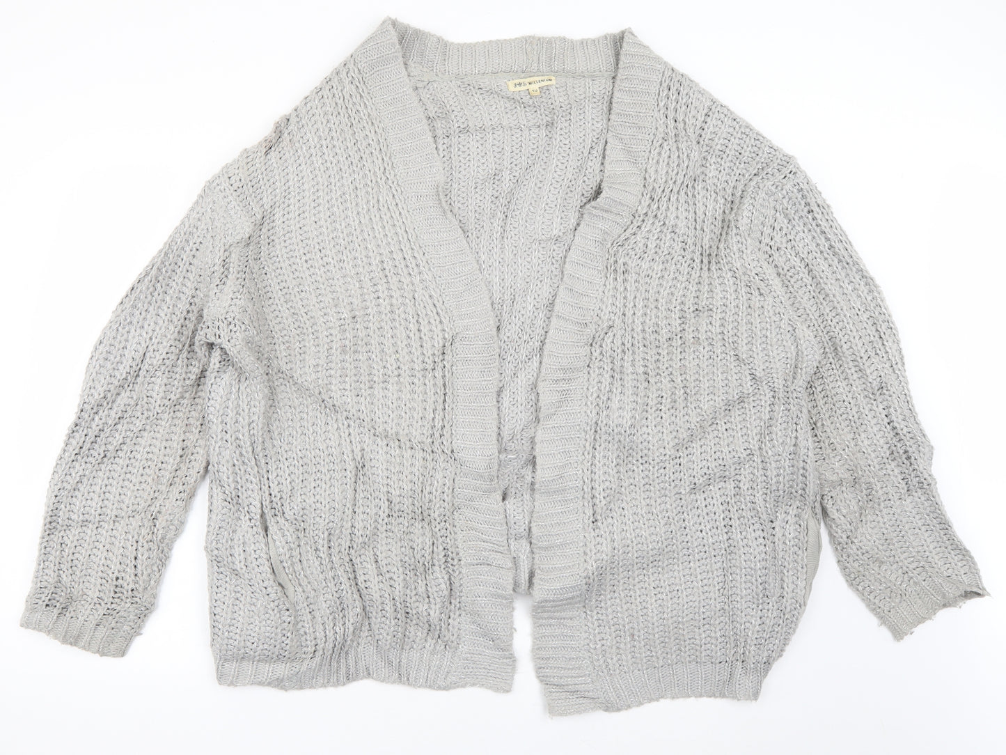 Millennium Womens Grey V-Neck  Acrylic Pullover Jumper One Size