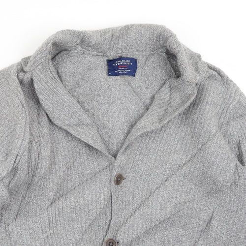 Charles Tyrwhitt Mens Grey Collared  Wool Cardigan Jumper Size XL