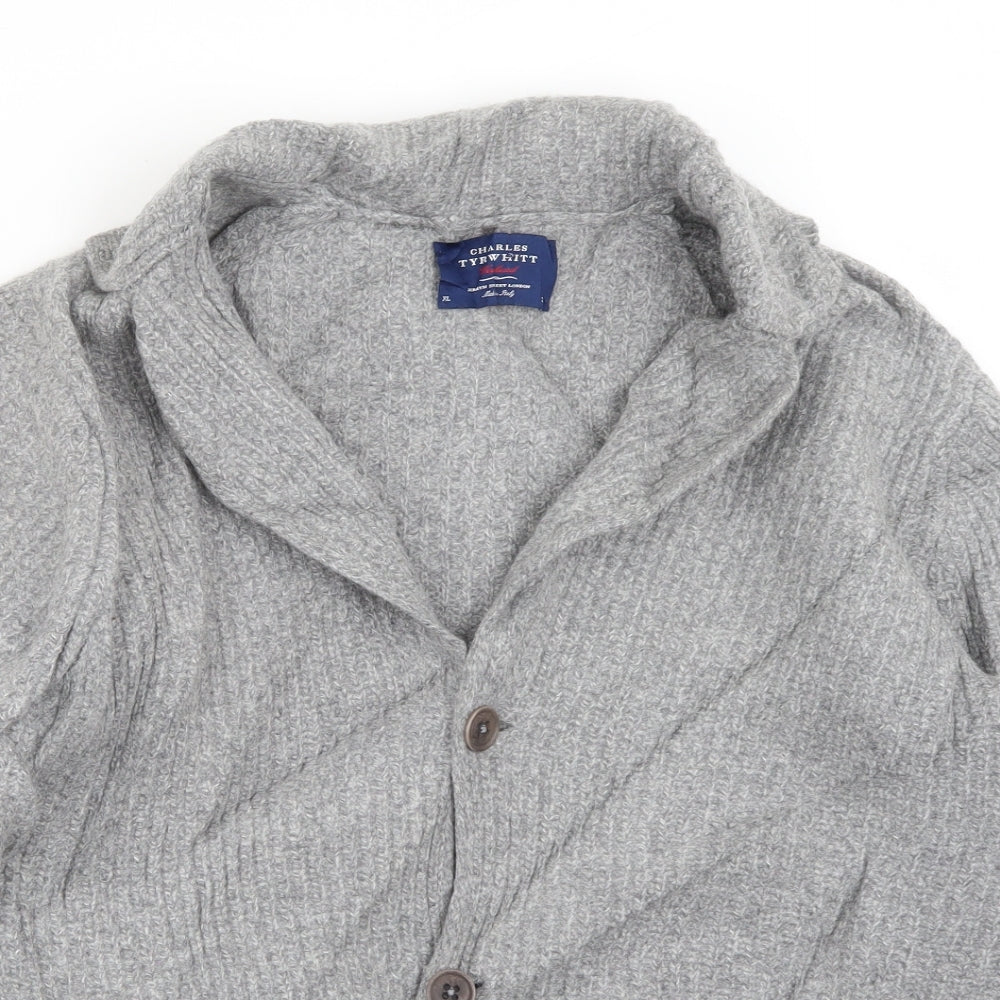 Charles Tyrwhitt Mens Grey Collared  Wool Cardigan Jumper Size XL