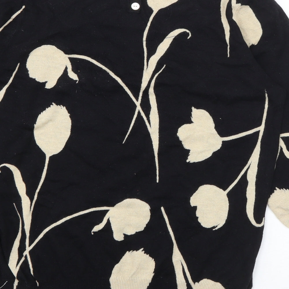 NEXT Womens Black Floral Cotton Basic T-Shirt Size 12 Boat Neck