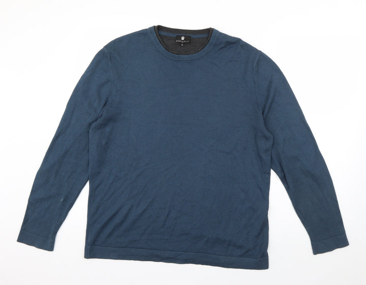 Steel & Jelly Mens Blue Round Neck Cotton Pullover Jumper Size M
