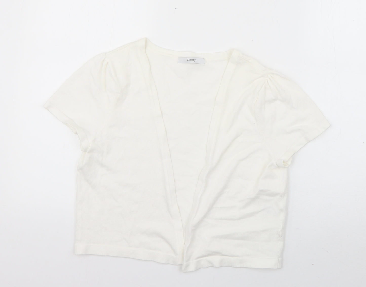 George Womens White V-Neck  Cotton Cardigan Jumper Size 14