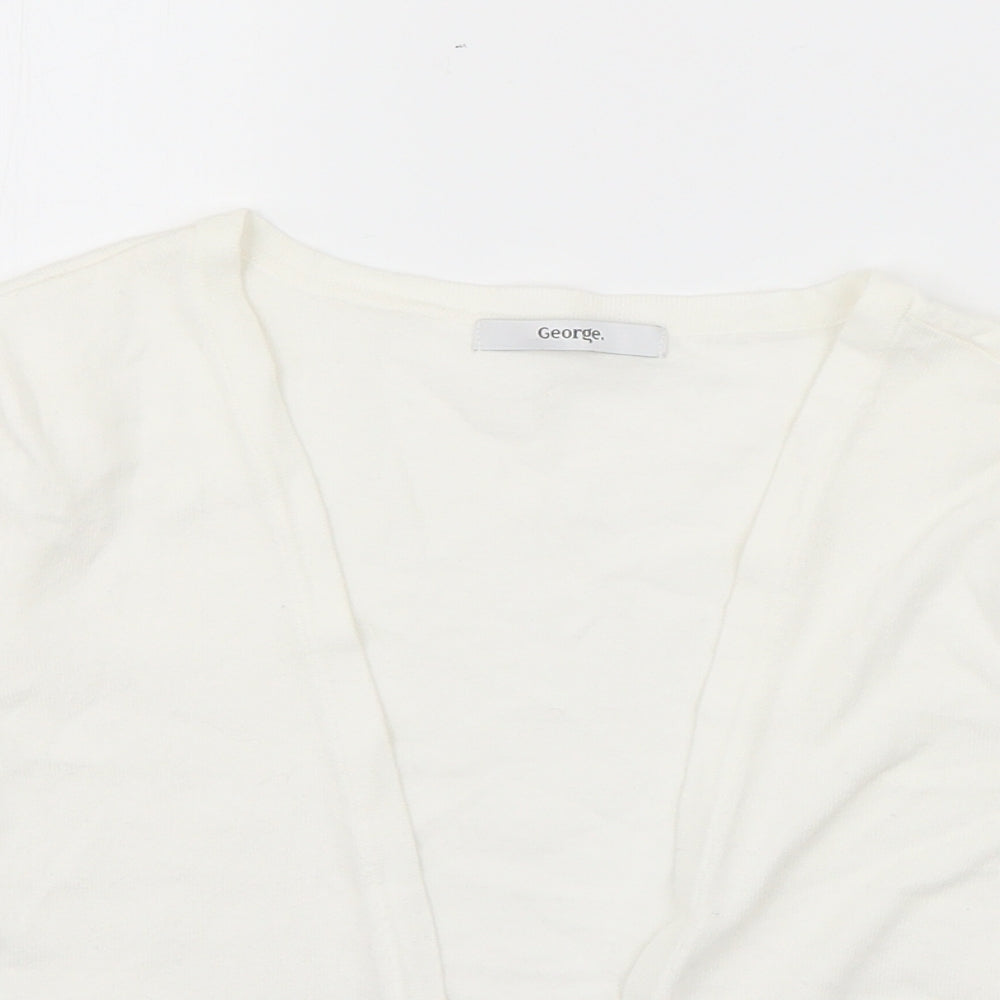 George Womens White V-Neck  Cotton Cardigan Jumper Size 14