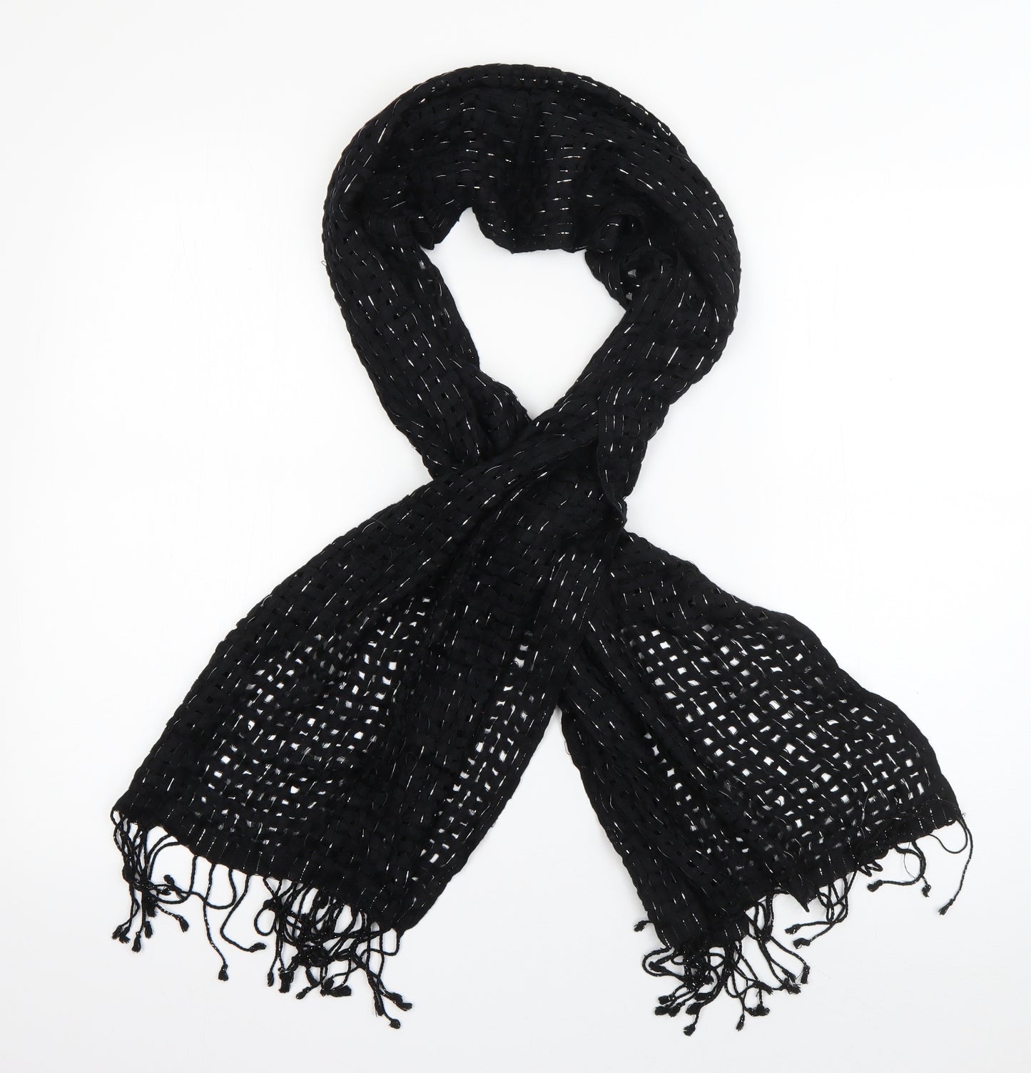 Preworn Womens Black  Acrylic  Scarf    - open knit