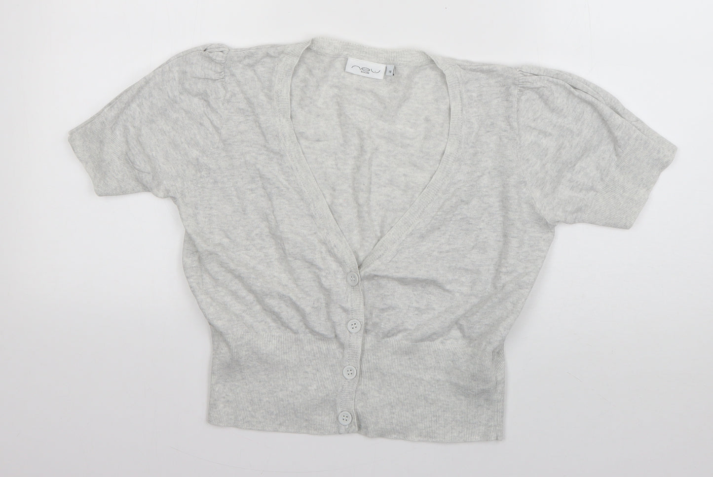New Look Womens Grey V-Neck  Cotton Cardigan Jumper Size 16