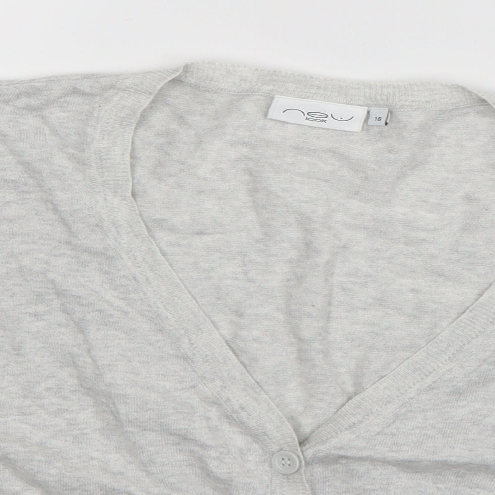 New Look Womens Grey V-Neck  Cotton Cardigan Jumper Size 16